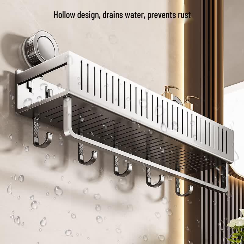 No-Drill Suction Cup Bathroom Shelf with Hooks