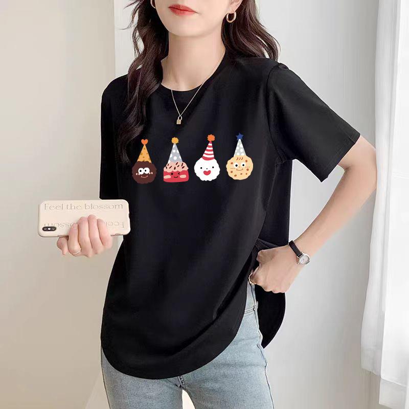 White Short-sleeved T-shirt for Women's Summer New Curved Hem Loose Solid Color Half-sleeved Stylish Unique Top