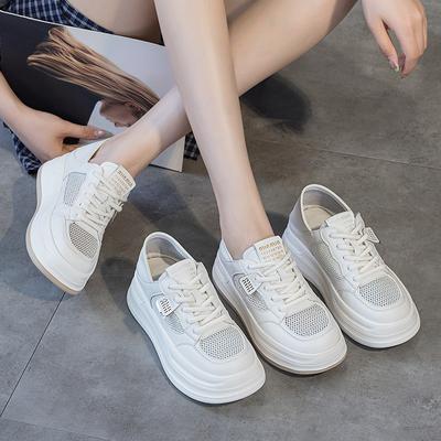 Leder Mesh atmungsaktiv kleine weiße Schuhe Damenschuhe Sommer neu dicke Sohle Schuhe vielseitige lässige Sportschuhe