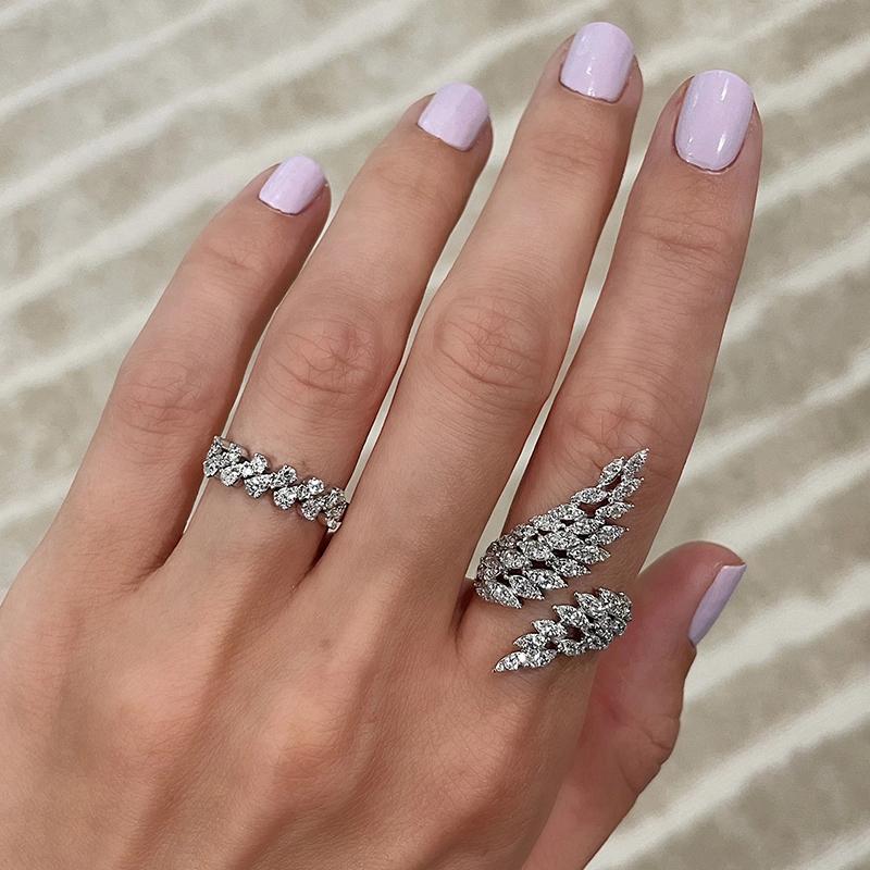 Huitan Trendy Feather Adjustable Ring for Women Wedding Party Sparkling Cubic Zirconia Rings Zinc Alloy Color Drop Shipping Zircon