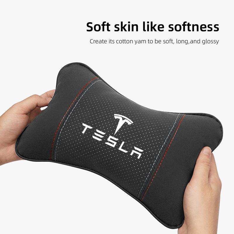 AAAIU1 2025 For Tesla Model 3 Y S X Cybertruck Juguete Coil Highland Suede Car Neck Pillow Headrest Lumbar Support Pillow Spine Protect