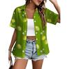 Womens Loose Fit Short Sleeve Printed Shirt Casual Vacation Style Collared Open Front Top