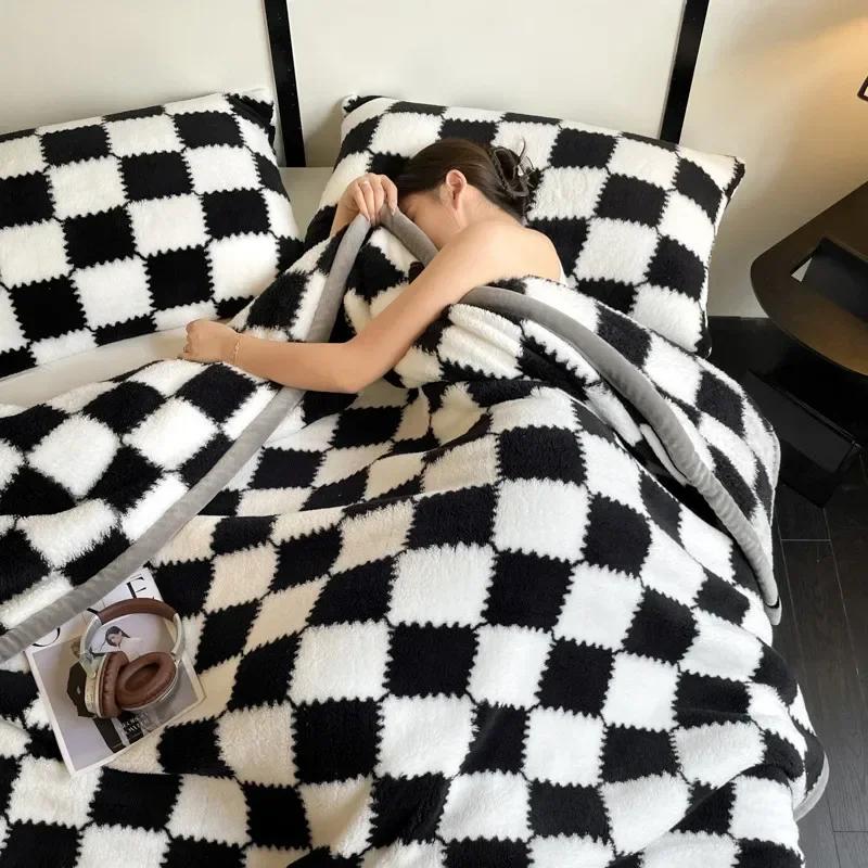 Winter Thick A Grade Plaid Coral Fleece Soft Warm Thick Bed Blankets Plush Sofa Blanket Bedding Sheet Home Office Supplies