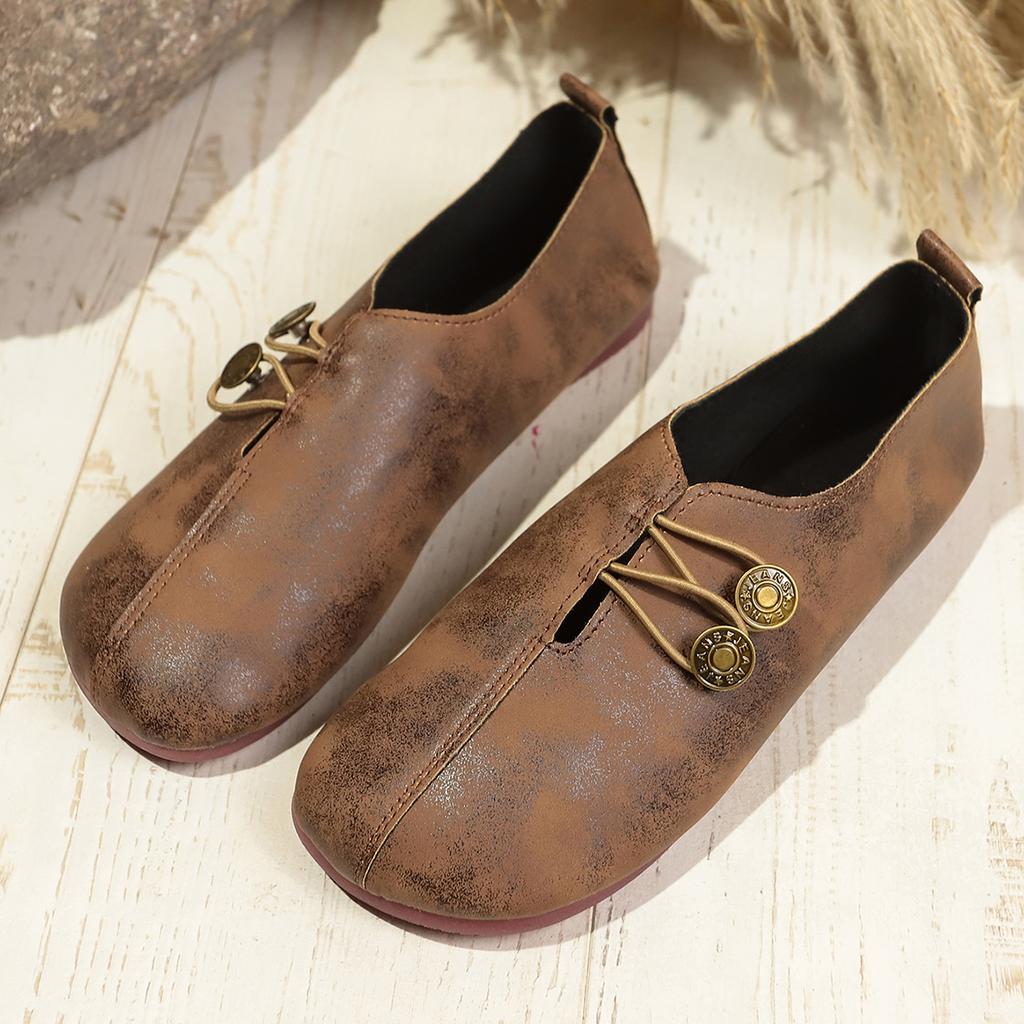 Comfortable Soft Sole Round Toe Flats Shoes Women Buckle Decorated Casual Breathable Easy Slip-On Design  Single Shoes