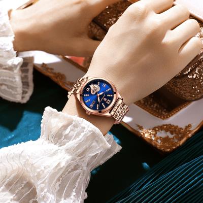 Women Watch Waterproof Luminous Stainless Steel Strap Round Calendar Display Rhinestone Dress Wristwatch Fashion Jewelry Gift
