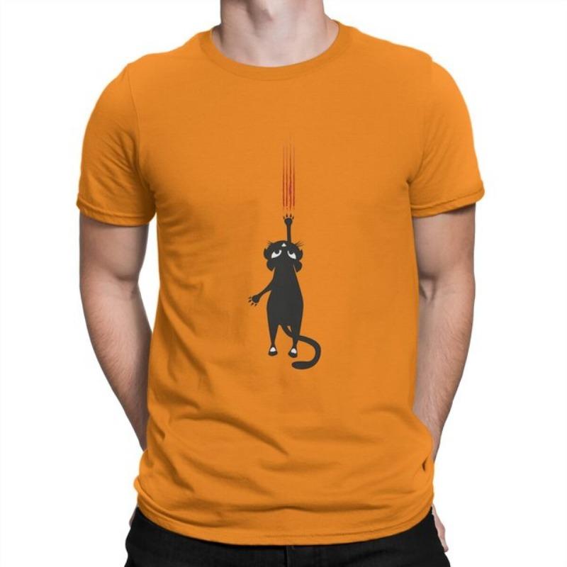 Falling Cat With Scratches O Neck TShirt Black Cat Fabric Classic T Shirt Men Clothes New Design Hot Sale