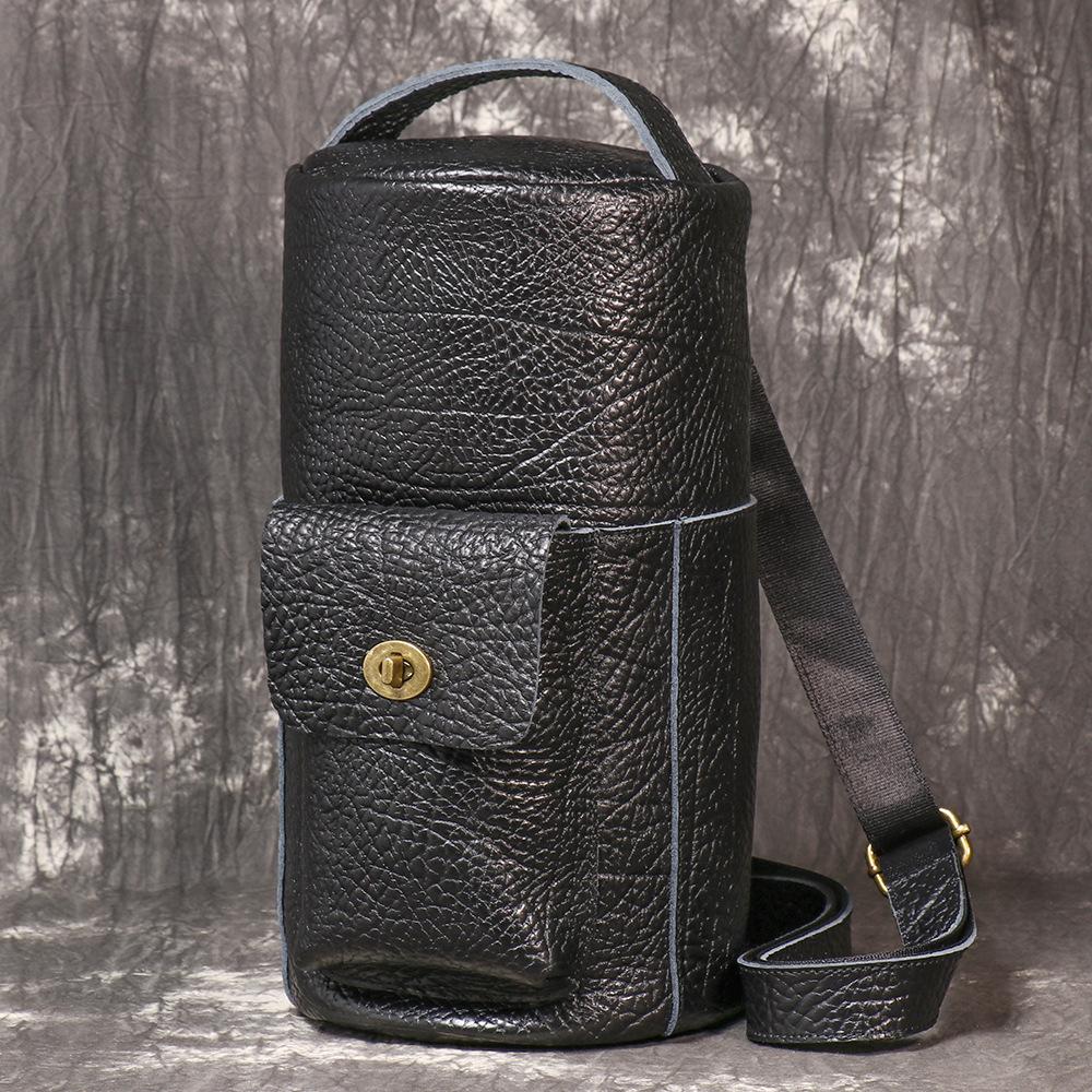 Retro Men S Leather Cylinder Breast Bag, Bison Leather Locomotive Bag, Personalized Messenger Mountaineering Bag, Shoulder Travel Bag