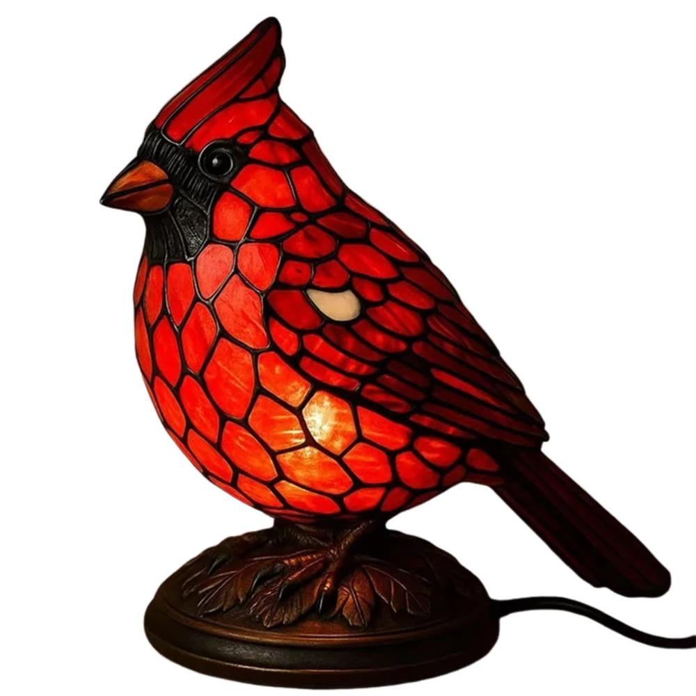 Resin Red Bird Table Lamp Handmade Stained Glass Lamp Bird Decor Light  Bedside Table