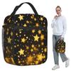 Star In Blackground Pattern Insulated Lunch Bag for Kids School Cooler Thermal Food Box Tote Portable Lunch Boxes Container