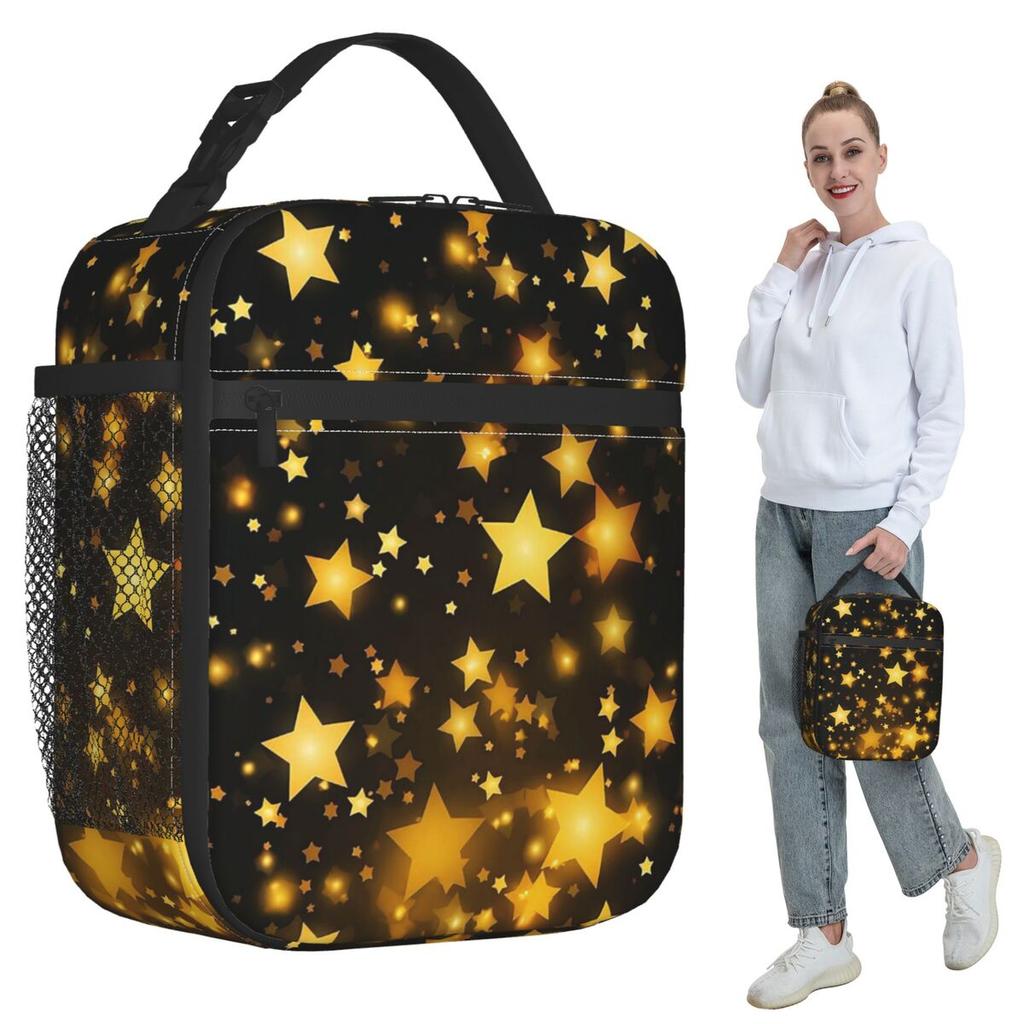Star In Blackground Pattern Insulated Lunch Bag for Kids School Cooler Thermal Food Box Tote Portable Lunch Boxes Container