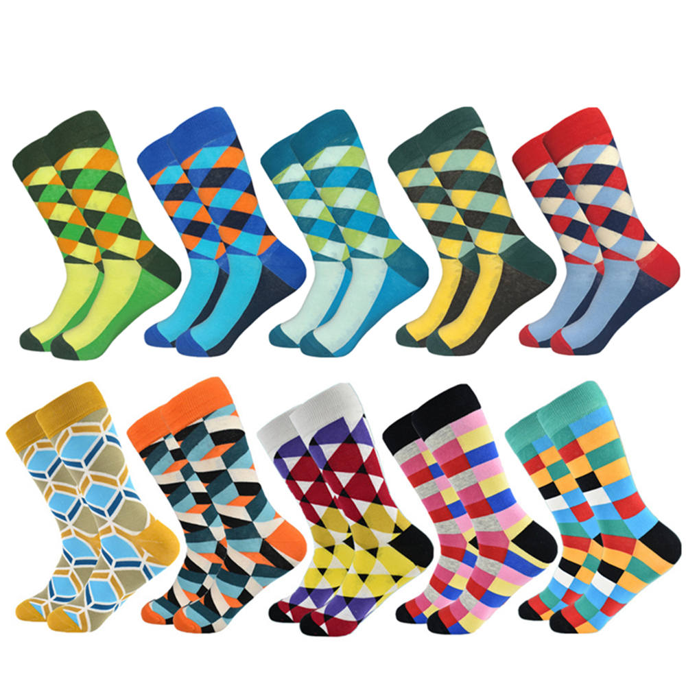 Classic  Men Socks Casual Gentleman High Quality Color Puzzle happy Socks Business Party Dress Cotton Socks for Men