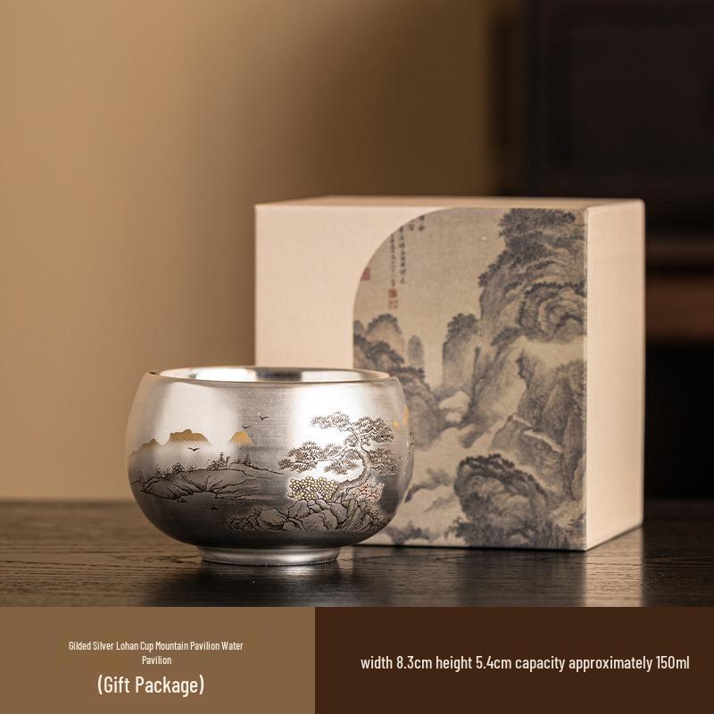 Luxury Year of the Dragon Silver Gilded Tea Cup, Large Capacity for Home or Office