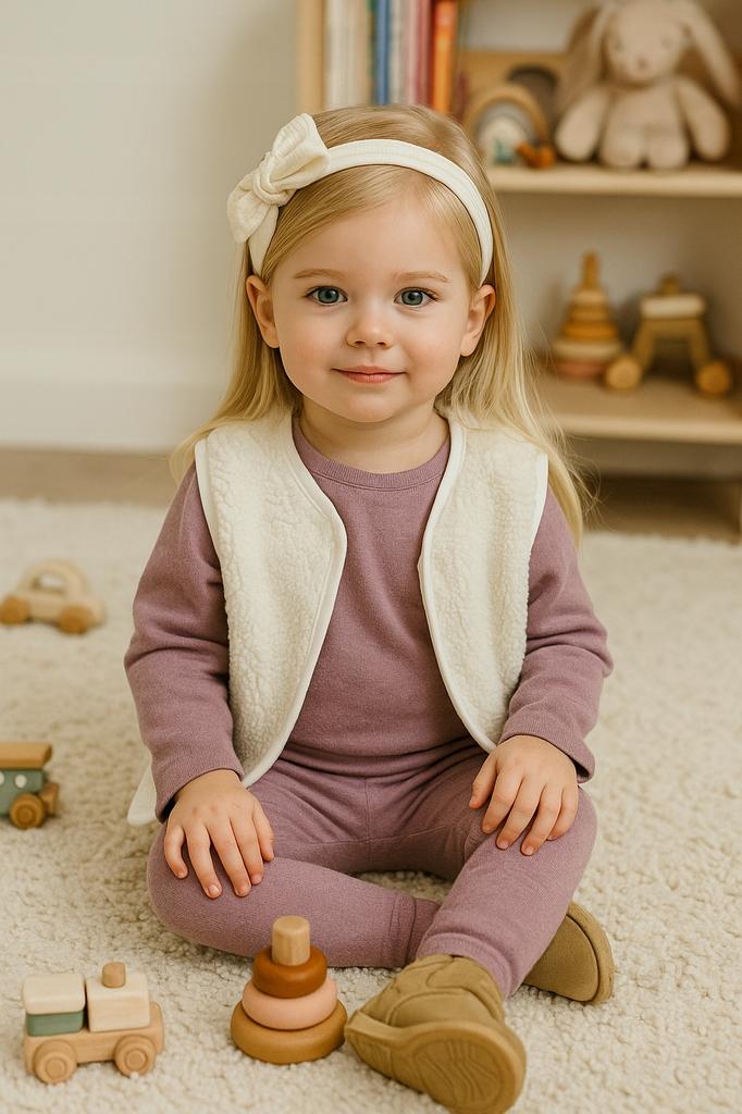 Warm Children' Vest 104 Sleeveless Sheepskin Coat Cream