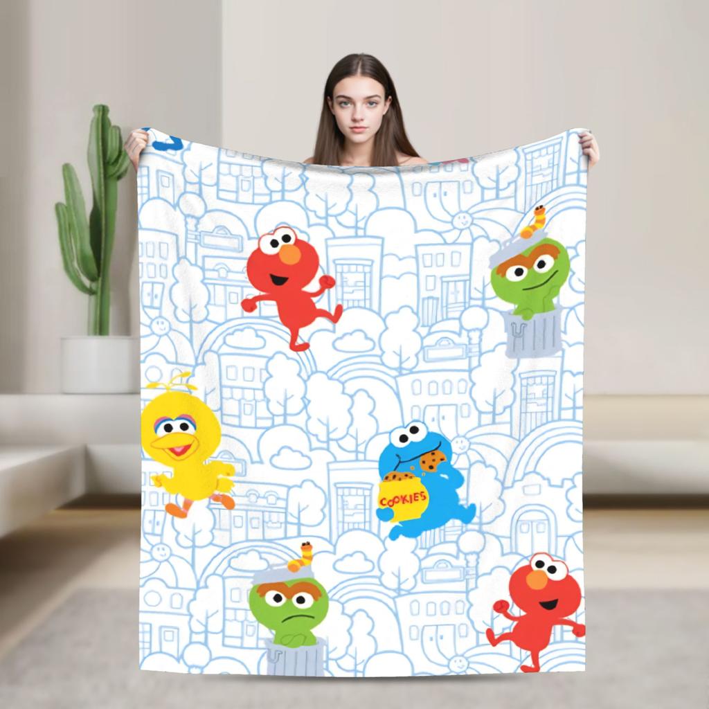 Super Warm Blanket Airplane Travel Zoe and Rosita on Yellow Bedding Throws S-Sesames Streets Flannel Bedspread For Couch Bed