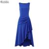 ZANZEA Women Elegant Casual Round Neck Summer Sleeveless Ruffles Dress