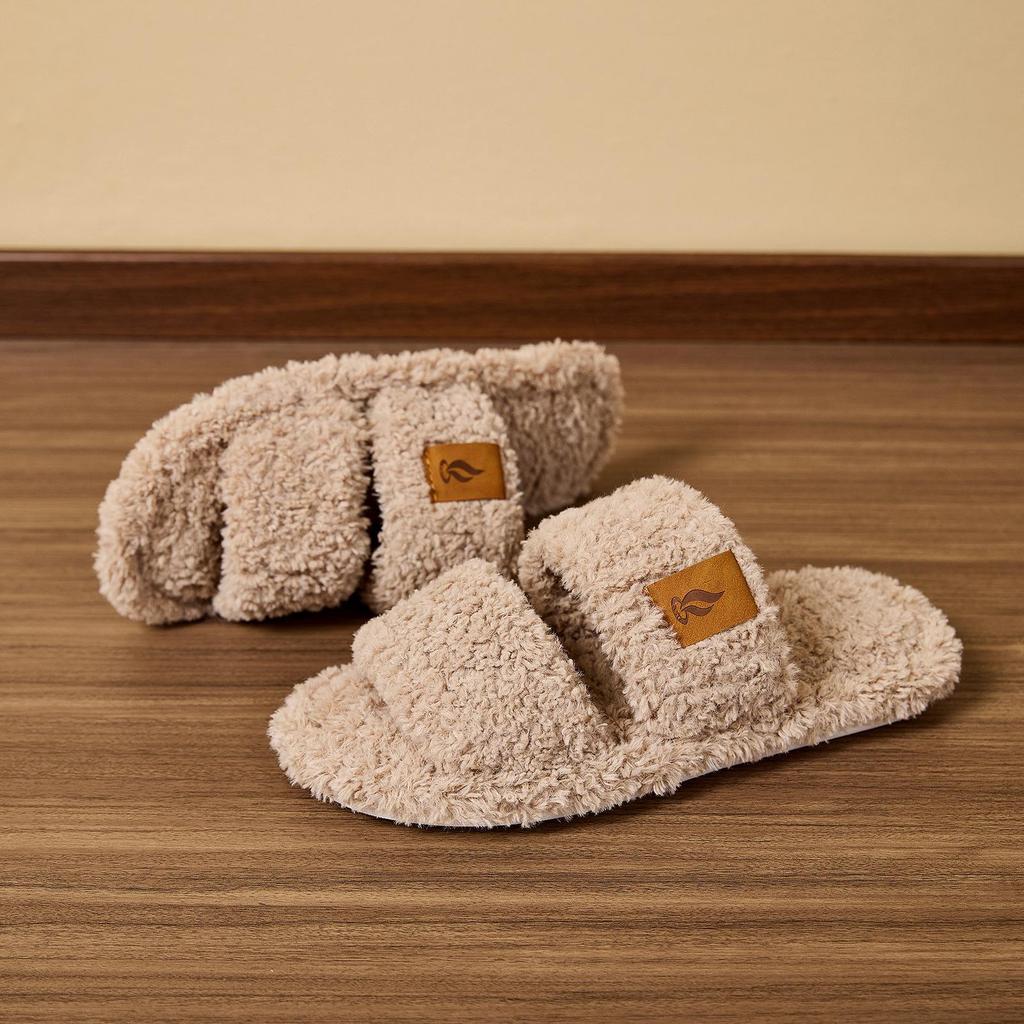 Open-Toe Fuzzy Slippers - Japanese Style, Non-Slip Indoor Cotton, Four Seasons Plush Comfort
