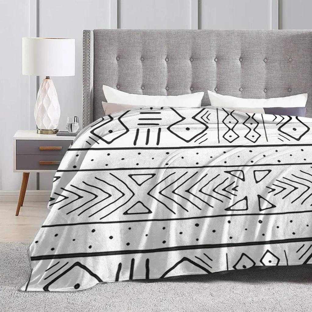 African Mudcloth White Blankets Soft Warm Flannel Throw Blanket Plush for Bed Living room Picnic Travel Home Couch