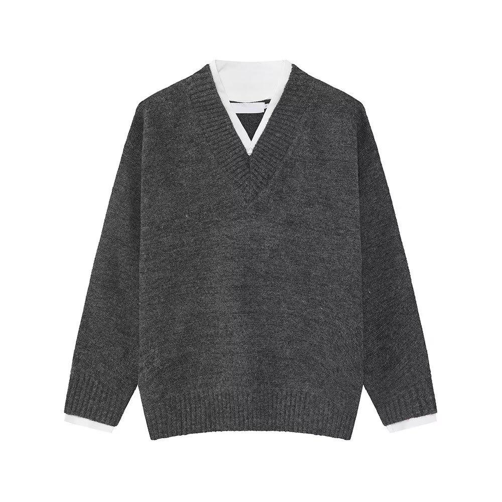 2025 Unisex Gray V-neck Hoodie: Trendy Casual Pullover, Long Sleeve, Pure Color for Early Autumn.