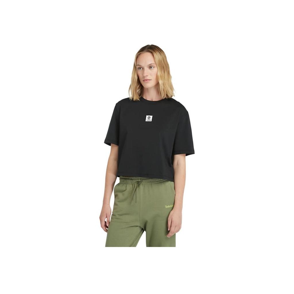 Timberland Solid Color Outdoor Casual Sports Crew Neck Pullover Short Sleeve Drop Shoulder T-Shirt Women Tops Black A5RZX-001