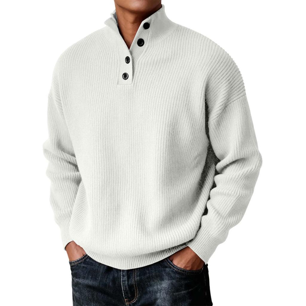 Mens Sweaters Casual Pullover Sweater Button Crewneck Knit Sweaters
