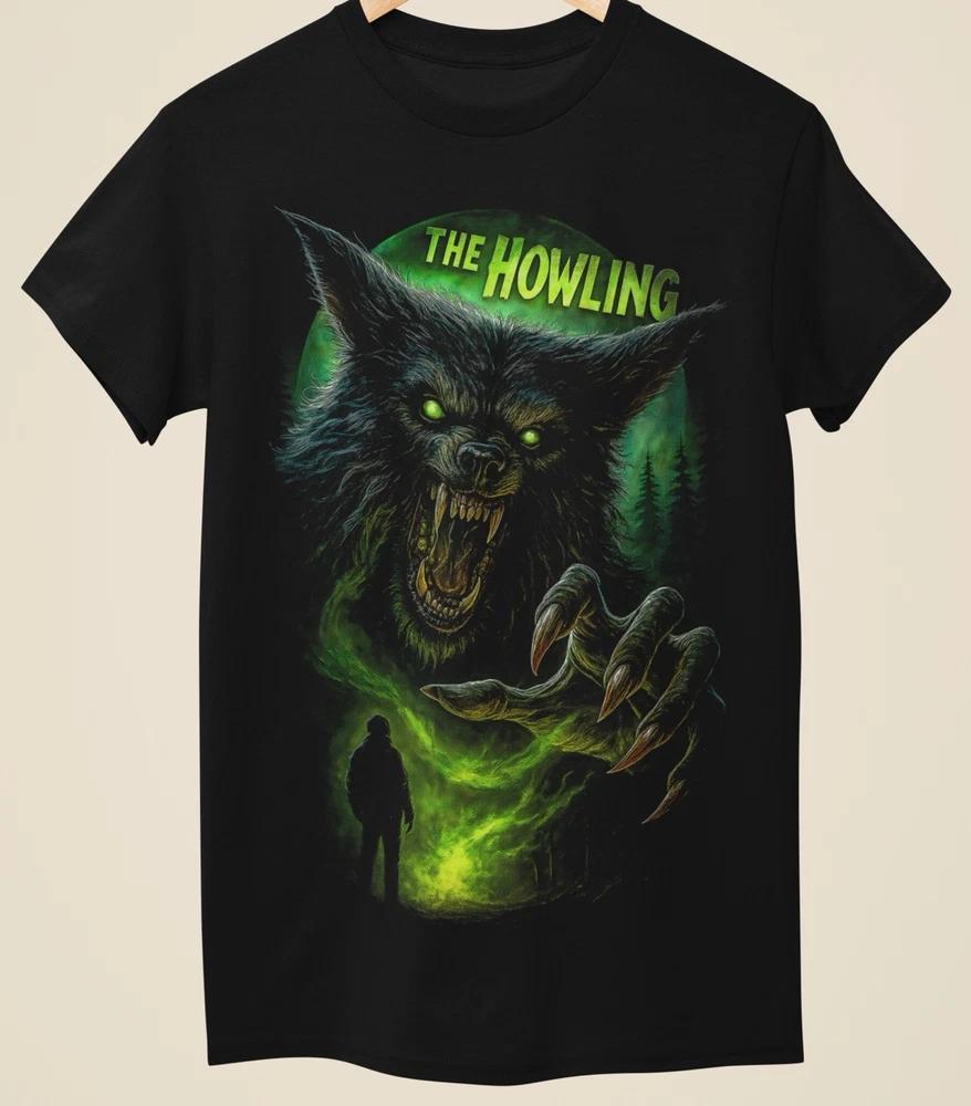 Evil Horror The Howling Werewolf Printed Unisex Black TShirt (H0020) S