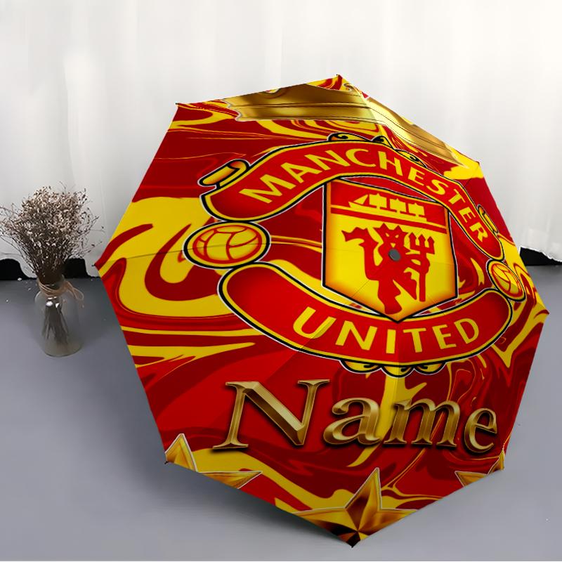 Custom Name Manchester United Theme Automatic Umbrella, Lightweight & Portable, 8 Rib, Perfect for Outdoor Travel, Birthdays, Christmas, Gifts.