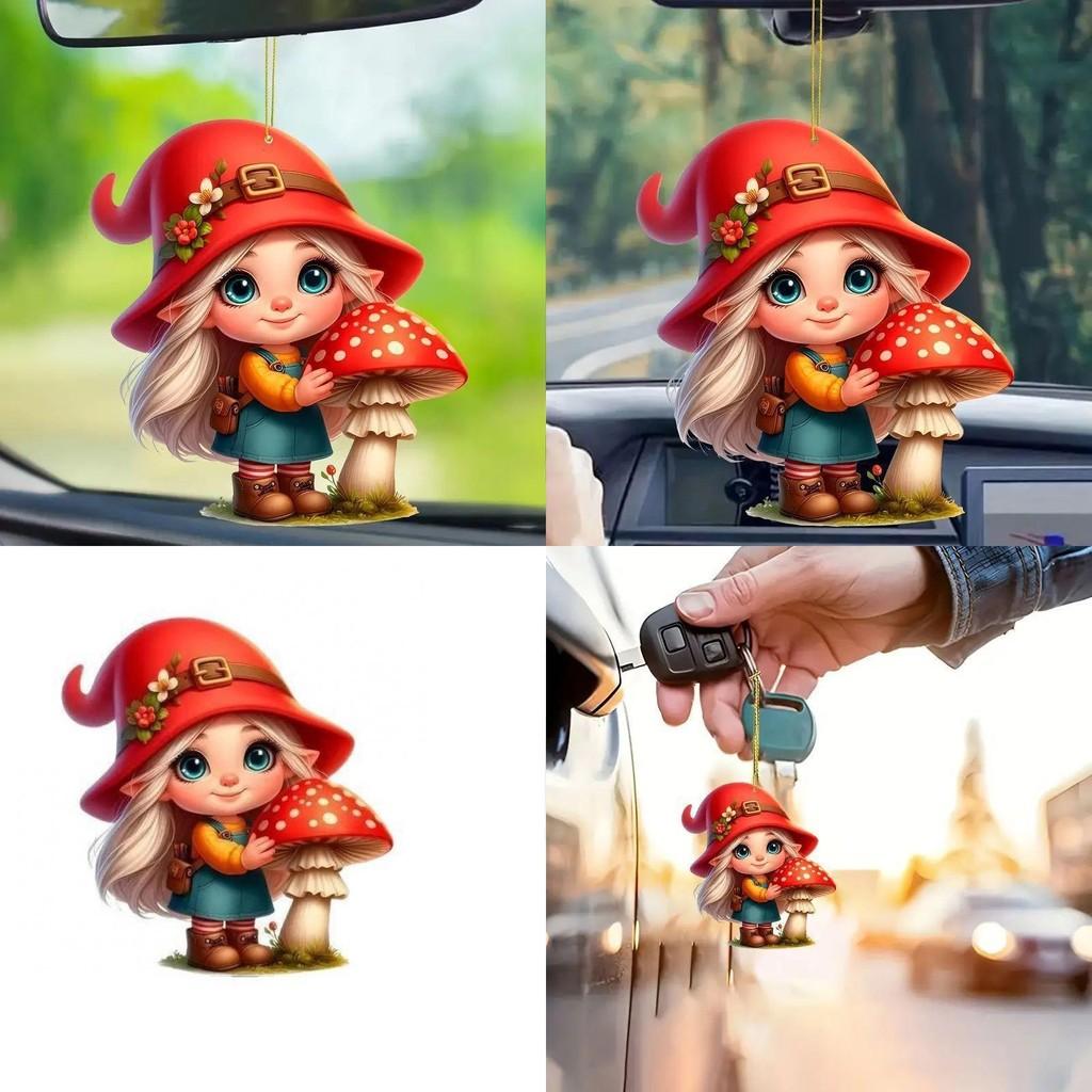 Car Decor Acrylic Cute Little Red Riding Hood Mushroom Girl Keychain Pendant For Vehicle Interior