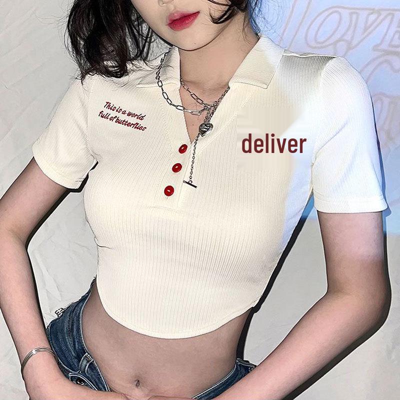 

American Sweet & Spicy Print A-Line Shoulder Pad T-Shirt - Chic Women s Unique Slim Fit Top L (recommended for 95-105 kg) абрикосовий