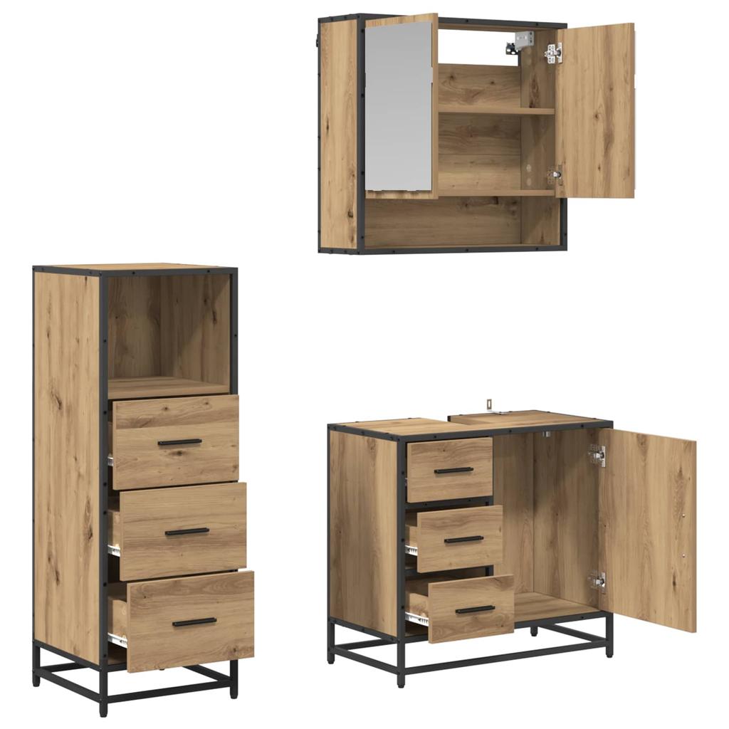 Bathroom Furniture Set with Shelf 3 Pcs Artisan Oak Wood Based Material