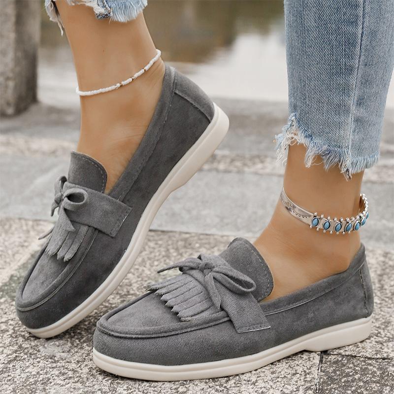 Fashion Plus Size 36-43 Retro Tassel Bowknot Flats Women Solid Color Faux Suede Flat Shoes Women Sneakers Wear Resistant Casual Shoes