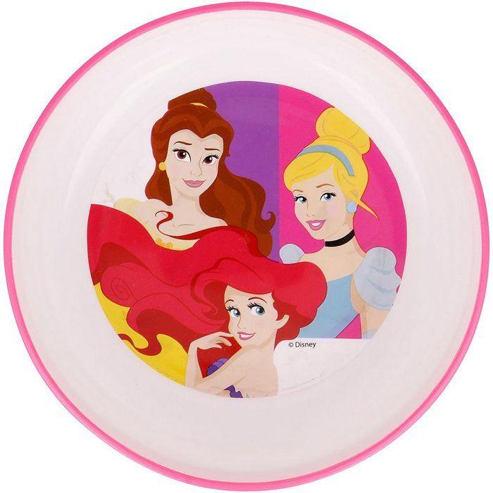 Plat Cuisines Tataway Bol en Plastique Rose et Blanc Disney pour Filles Princesses Cendrillon Ariel Belle avec Base Antidérapante