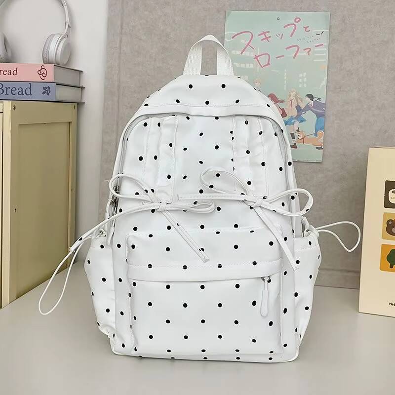 New Y2k Cute Polka Dot Backpack Sweet Girl Bow Small Knapsack Large Capacity Students Schoolbag Women's Fashion Outdoor Rucksack