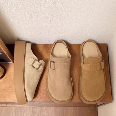 Zapatillas de media caña Baotou para mujer ropa exterior 2025 otoño nuevo un pedal tacón perezoso sin tacón zapatos de plataforma retro Boken shoes