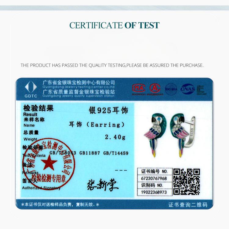 Colorful Dripping Parrot Ear Buckle, Niche Design S925 Silver Bird Earrings Earrings