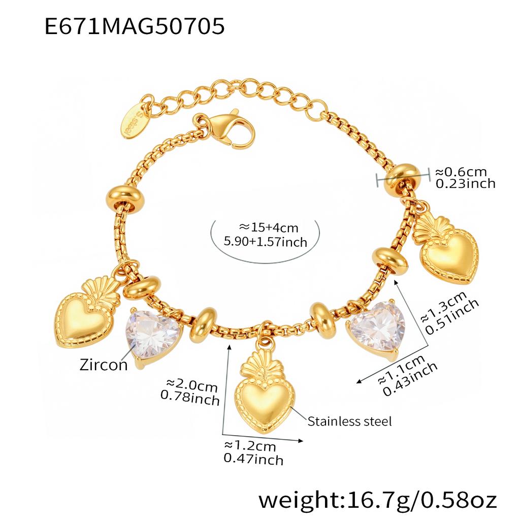 Heart Bear Charms Bracelet In Stainless Steel 18k Gold Plated Waterproof Non Tarnish Chain Bracelets With Pendants For Women