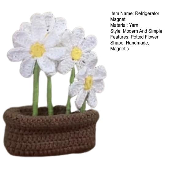 Crochet Potted Flower Fridge Magnet DIY Home Office Kitchen Locker Fridge Knitting Potted White Flower Magnetic Decoration Ornament