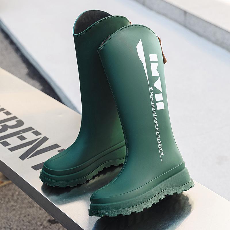 Tall women's rain boots fashionable outer rain shoes women's velvet thermal rubber shoes kitchen non-slip waterproof thick-soled water shoes