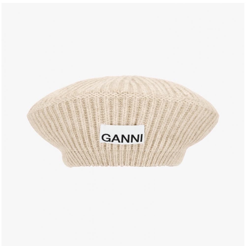 Ganni A4430 196 Logo Patch Structured Beret