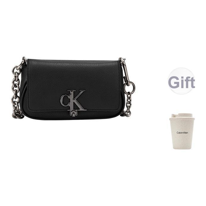 Calvin Klein Fashionable Elegant Minimalist Letter Twist Lock Flap Chain Shoulder Bag Women Shoulder Bag Black DH3240-001