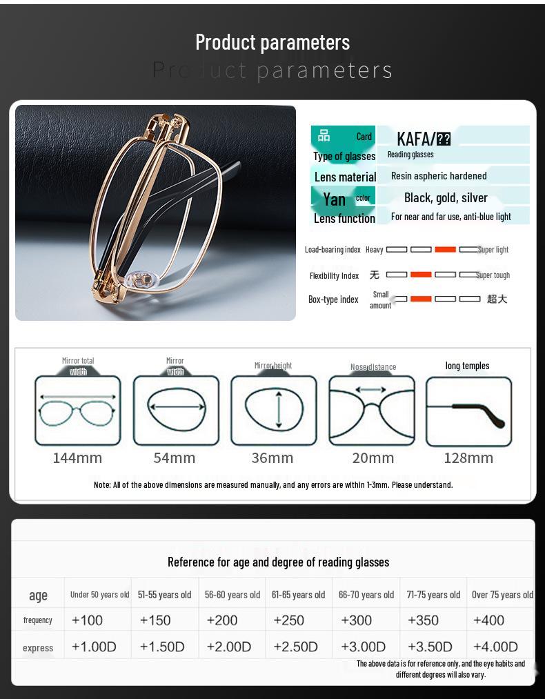 Anti-Blue Light Photochromic Folding Reading Glasses with Smart Zoom for Near, Mid, and Far Distances