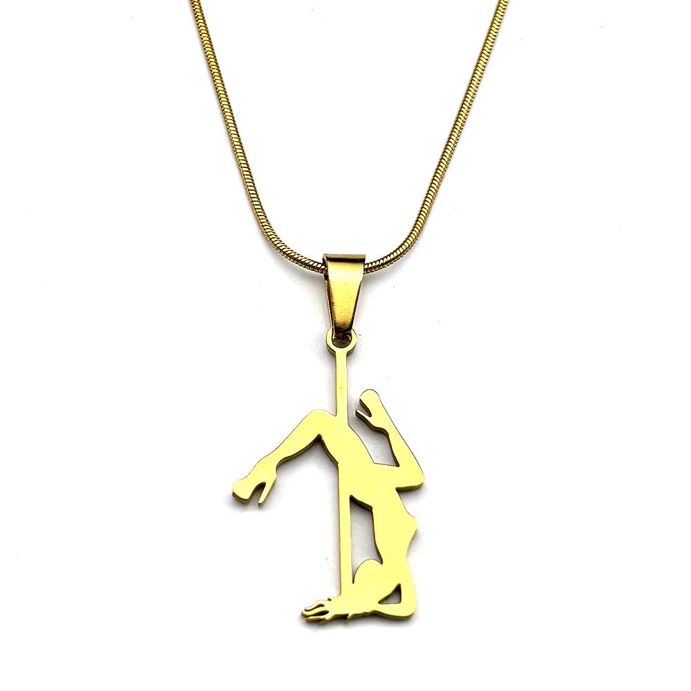 Catena Figure Pole Dance per Ragazze Donne Uomini Acciaio Inossidabile Colore Oro Arte Musicale Trendy Sportivo Ciondolo Collana Gioielli Regali