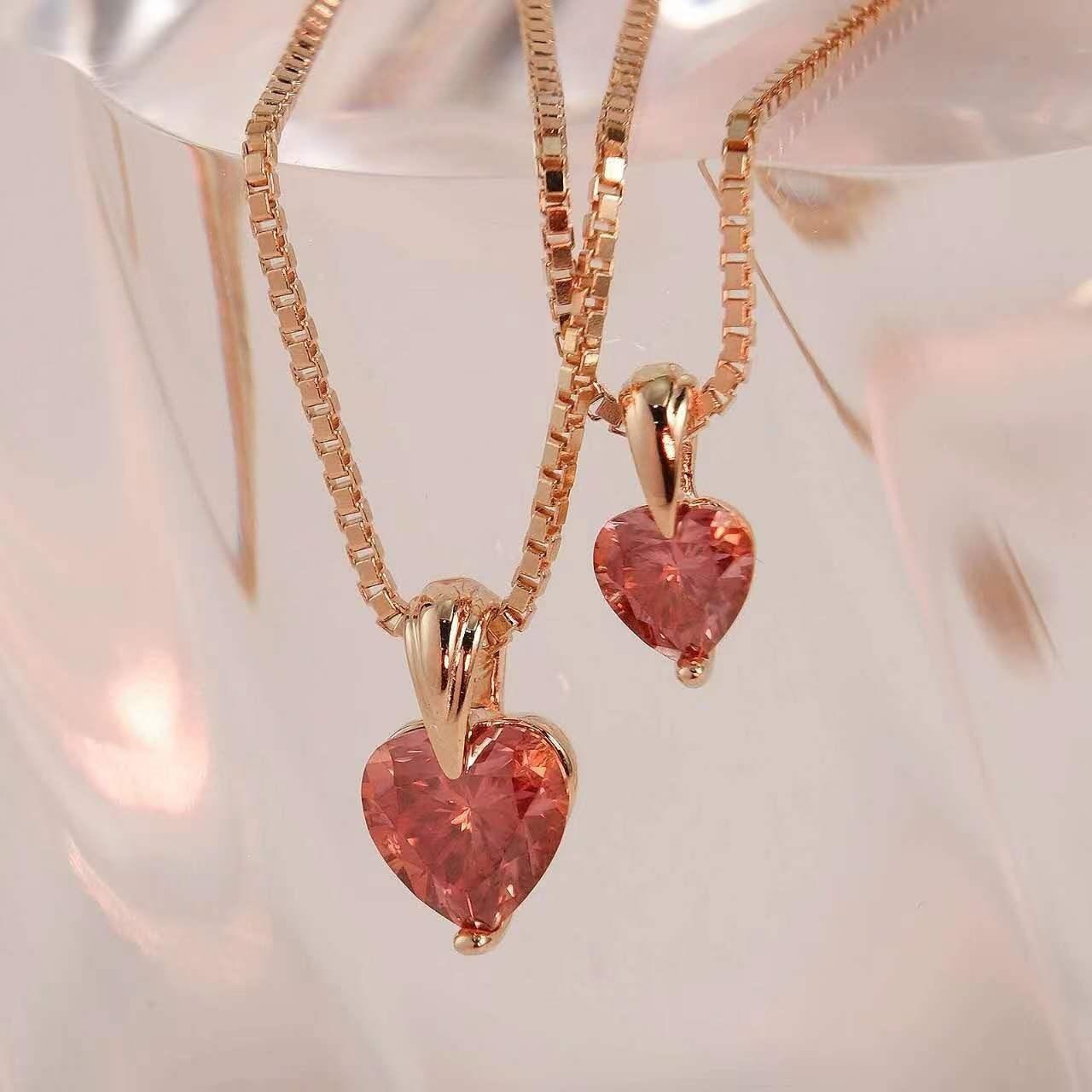 Red Heart Sterling Silver Gold-Plated Pendant Necklace with Zirconia 925 Silver
