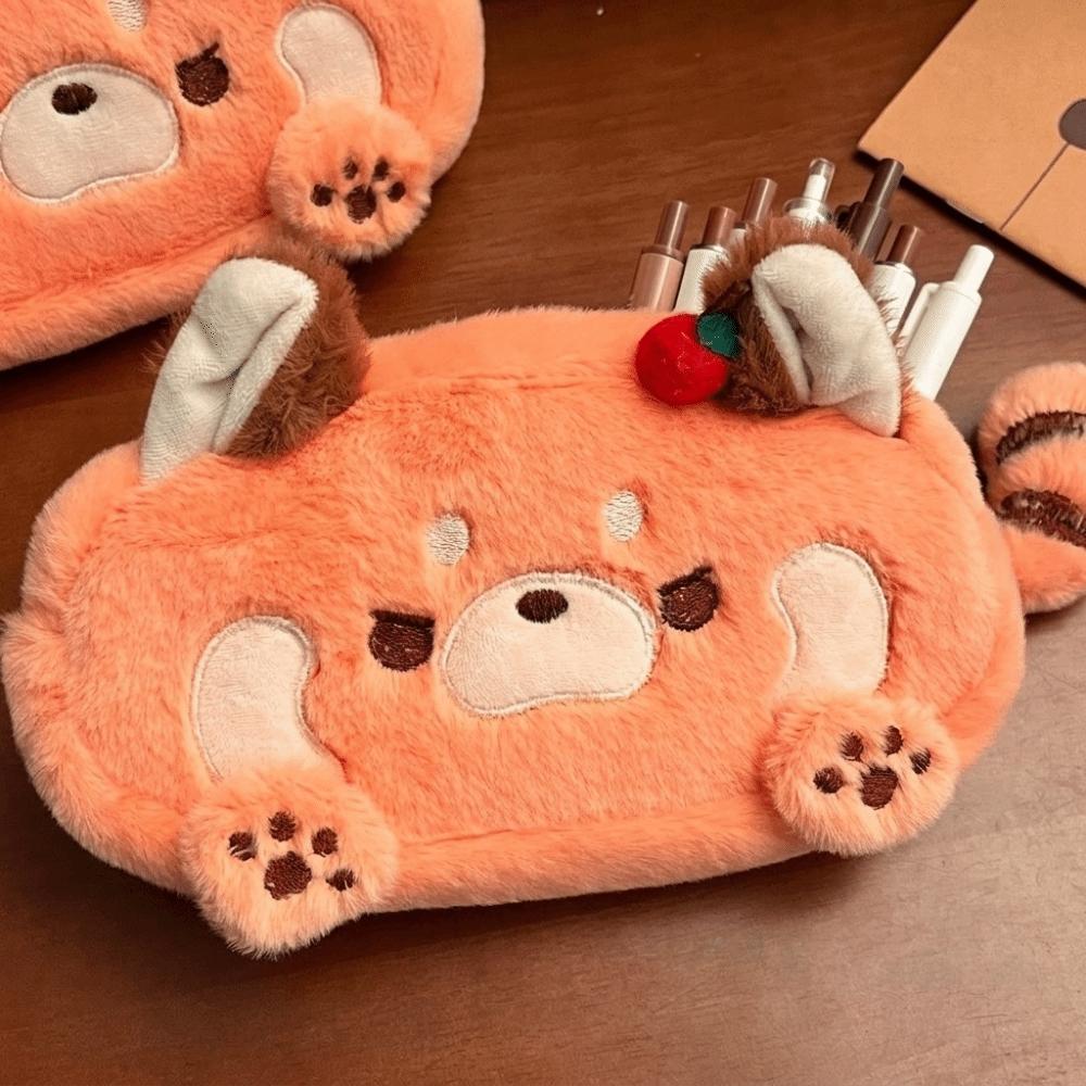 Cartoon Raccoon Pencil Case Soft Touch Stationery Storage Bag Plush Pencil Box Gift