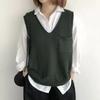 Spring and Autumn Women's Solid Color V-neck Artistic Knitted Vest Plus Size Sweater Vest