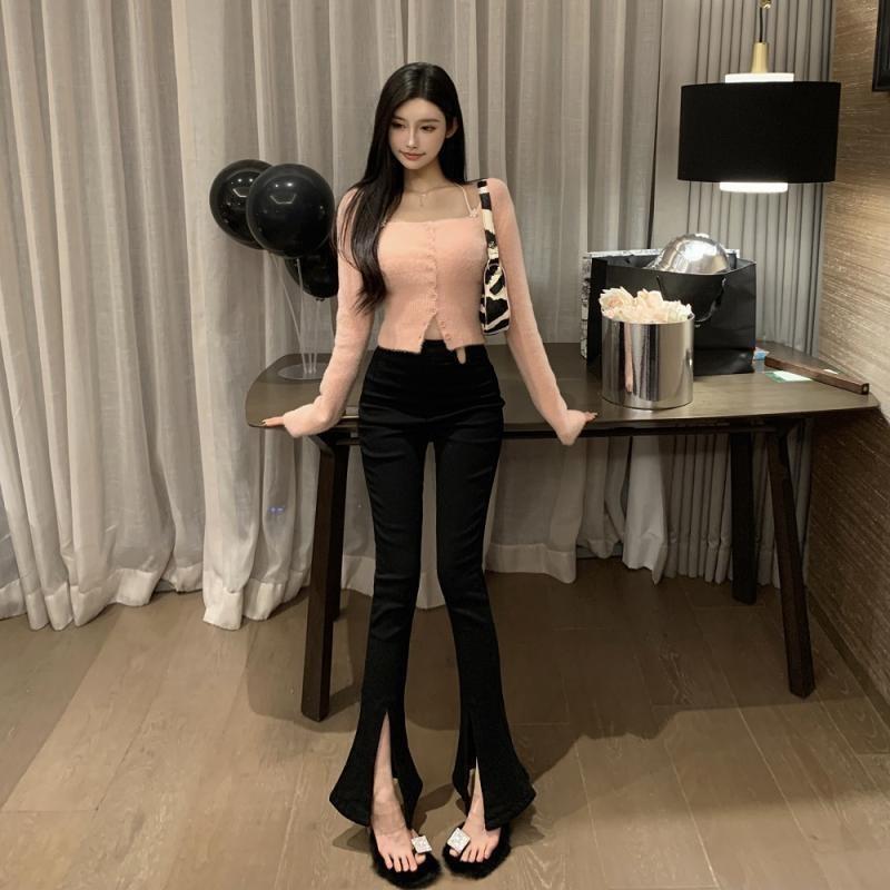 Pulovr Podzimní a zimní čtvercový výstřih Závěsný výstřih Norkový plyšový svetr Ženy Podzimní a zimní krátký pletený svetr Dámský top