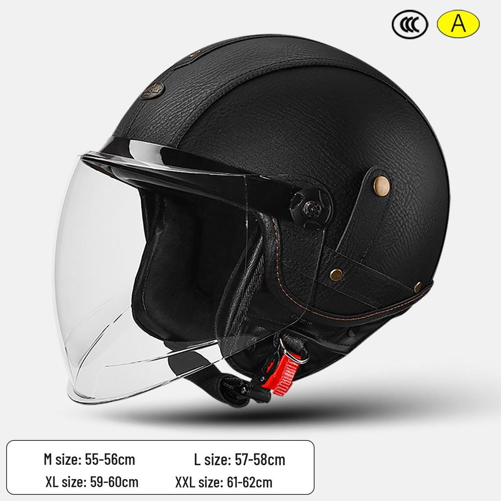 3C Certified Retro Motorcycle Half Helmet, Unisex Leather 3/4 Helmet, All-Season Warm Safety for Motorbikes & Electric Vehicles.