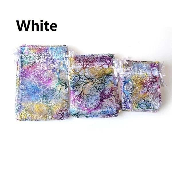 100 Pcs Rainbow Hot Stamping Coral Gauze Bag Blue Drawstring Drawstring Drawstring Jewelry Packaging Holiday Gifts Candy Bags