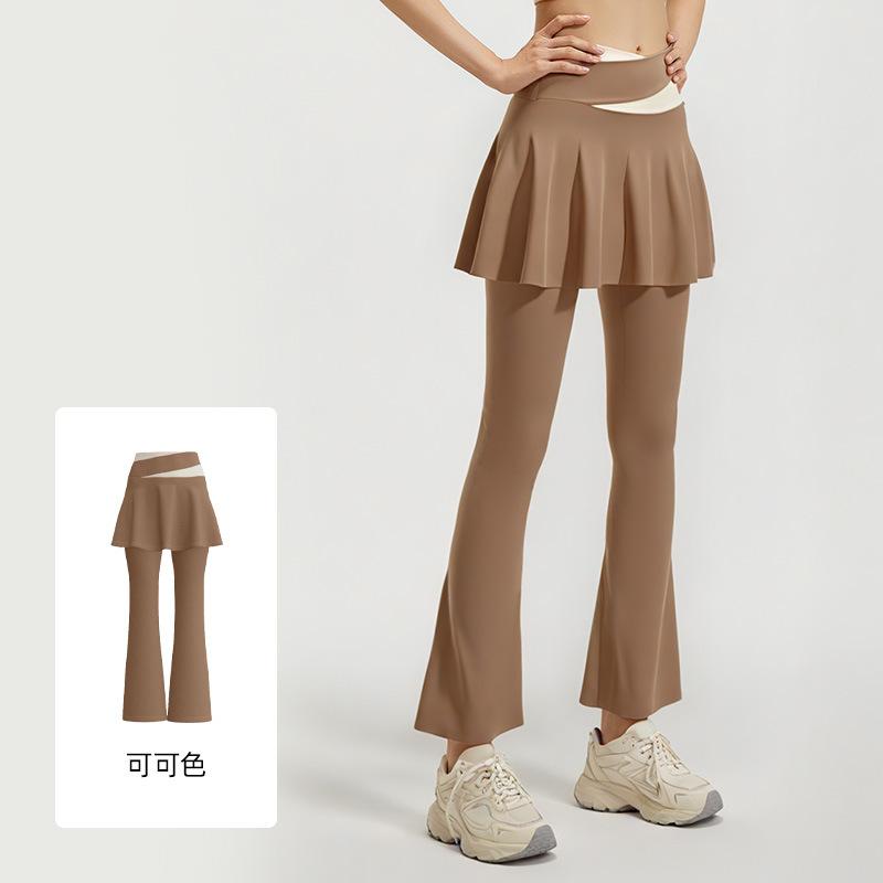 Juyitang's New Color-matching Flared Culottes Are High-elastic and Thin Fake Two-piece High-waisted Running Fitness Yoga Pants
