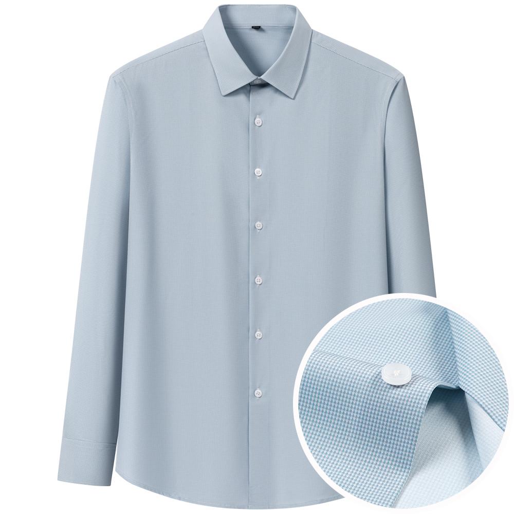 Men's Thin Comfortable Breathable Plaid Striped Dress Shirts, Long Sleeve Spread Collar Business Slight Stretch Button-up Shirt