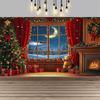 Christmas Red Curtain Decoration Backdrop Winter Snow Scenery Fireplace Santa Claus Photography Backdrop Holiday Party Supplies